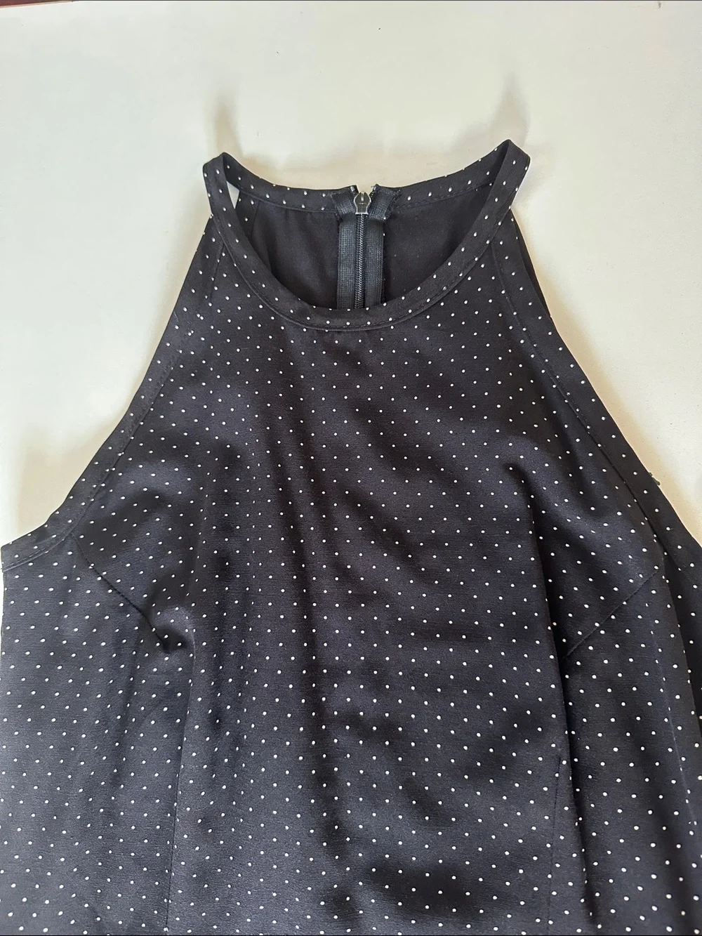 Sleeveless Black Polka Dot A-Line Dress